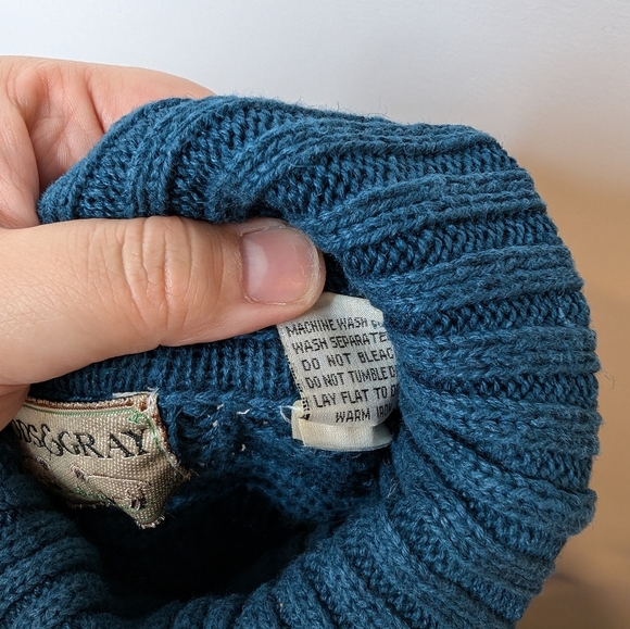 Vintage Woods & Gray Dark Teal Patterned Knit Turtle Neck Women Large Oversized - Picture 7 of 10